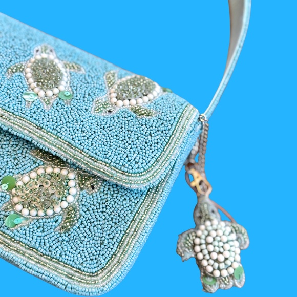 Turtle Beaded Bag Blue New Release NWT Beaded Purse - Picture 4 of 7
